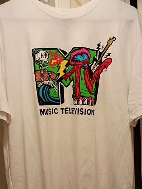 MTV Graphic Tee with Neon Green, Red, Blue and Yellow Print